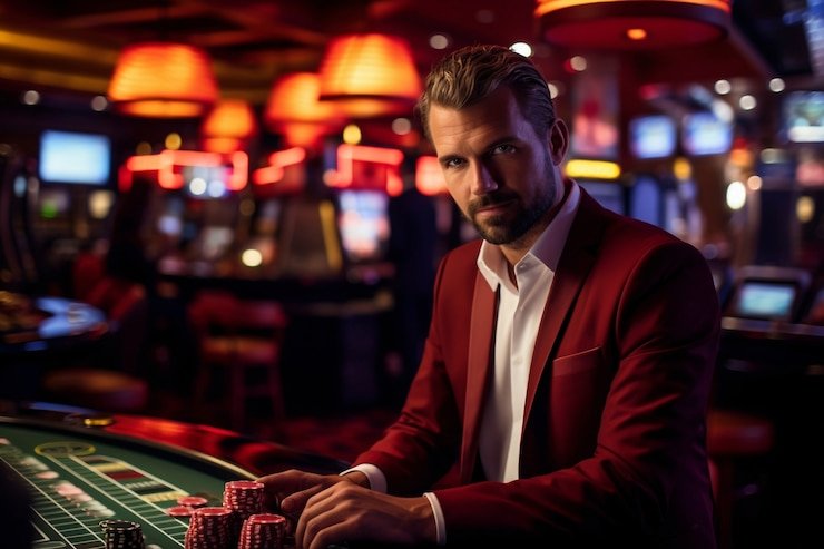 Dealer profesional iansan membagikan kartu Texas Hold'em Bonus di meja live